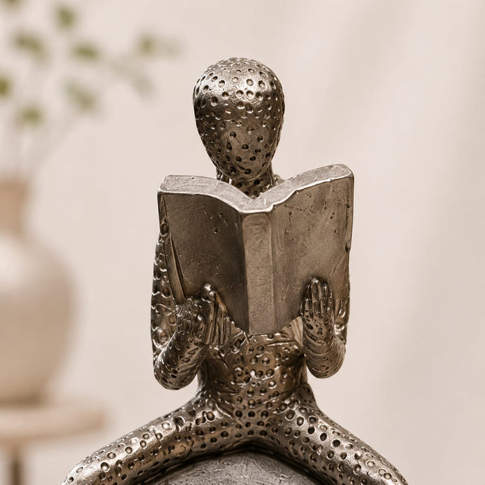 Three Abstract Silver Thinker Figures on Geometric Shapes Resin Decor (9.5 Inch) - View 4