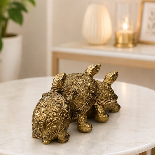 Three Stacked Golden Feng Shui Turtles Resin Figurine (3.5 Inch) - View 1