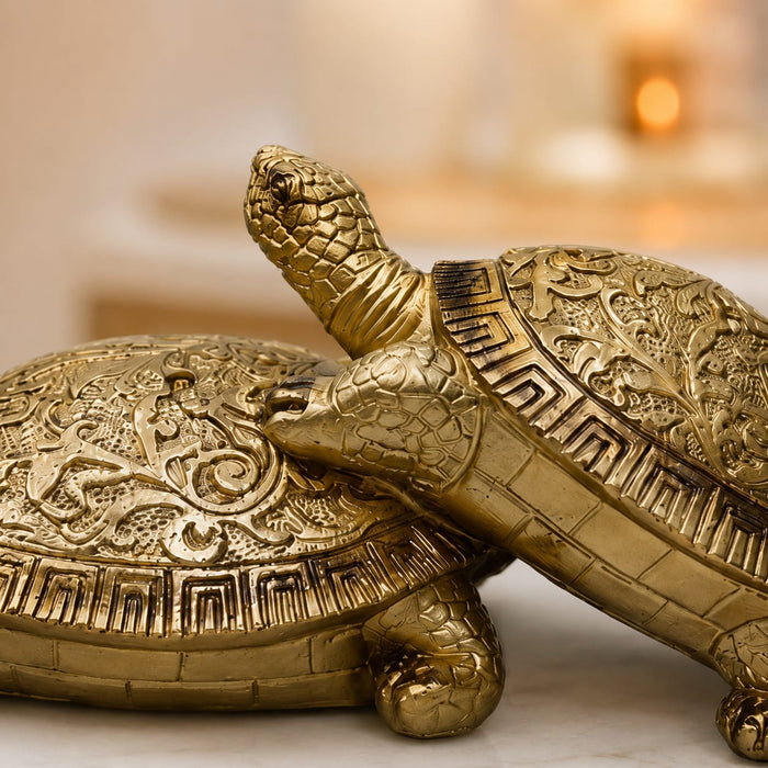 Three Stacked Golden Feng Shui Turtles Resin Figurine (3.5 Inch) - View 3
