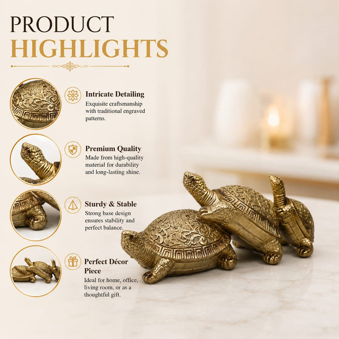 Three Stacked Golden Feng Shui Turtles Resin Figurine (3.5 Inch) - View 5