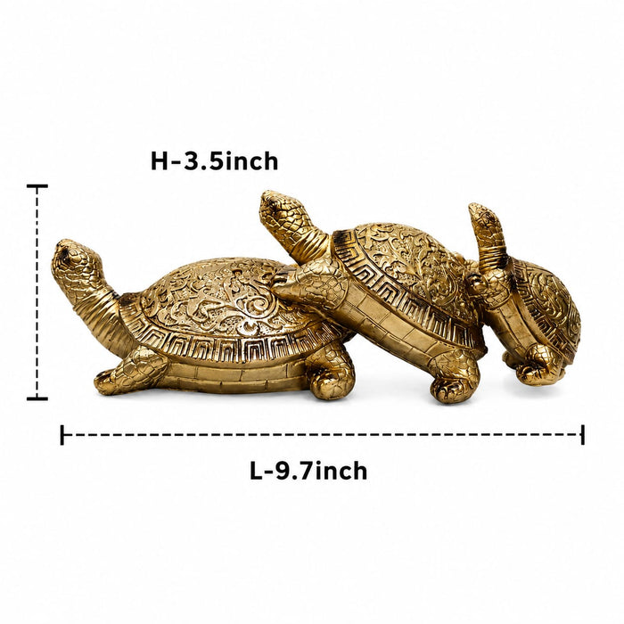 Three Stacked Golden Feng Shui Turtles Resin Figurine (3.5 Inch) - View 6