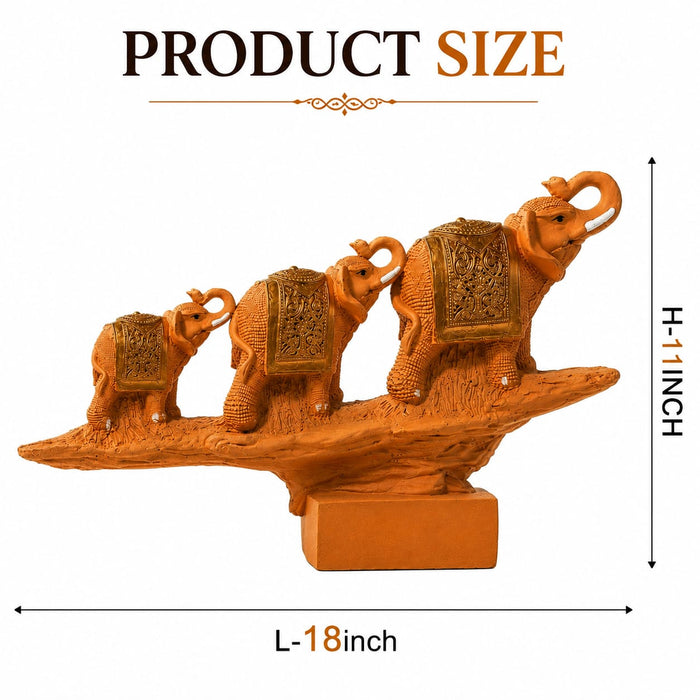 Traditional Terracotta Finish Elephant Family on Log Resin Showpiece (11 Inch) - View 5