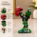 Product feature highlights and craftsmanship overview infographic for Vibrant Red and Green Macaw Parrots Resin Figurine (8.2 Inch)
