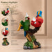 Product feature highlights and craftsmanship overview infographic for Vibrant Twin Parrots on Branch Resin Figurine (8 Inch)