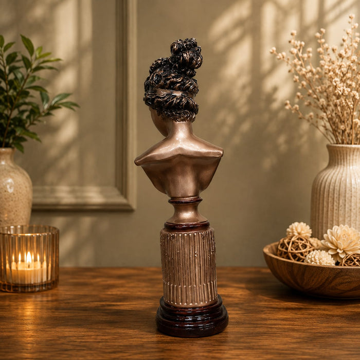 Vintage Bronze Classical Female Bust on Column Base Resin Sculpture (14 Inch) - View 1