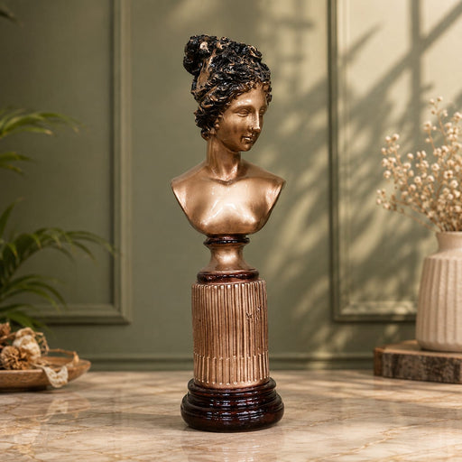 Vintage Bronze Classical Female Bust on Column Base Resin Sculpture (14 Inch) - View 2