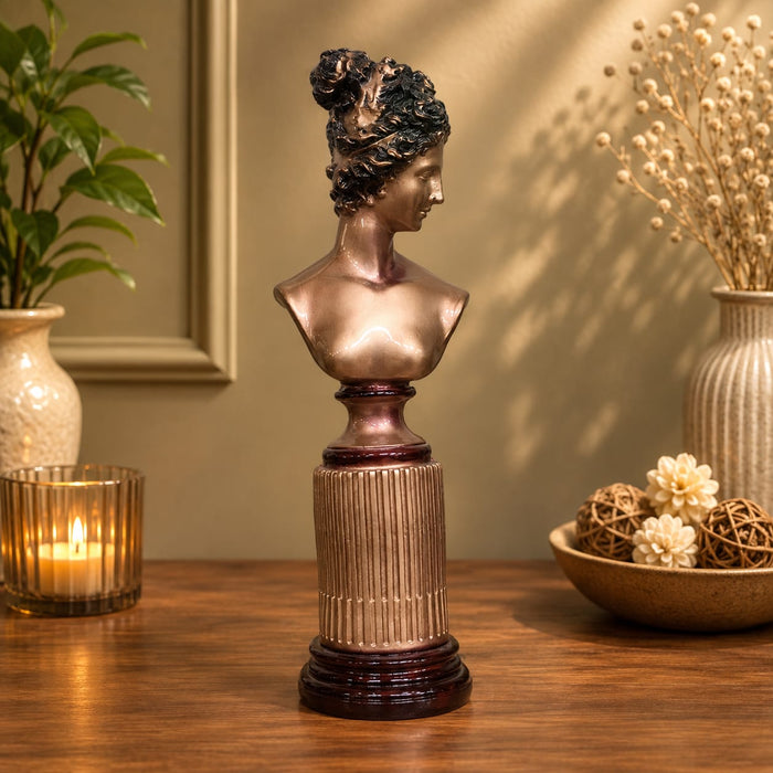 Vintage Bronze Classical Female Bust on Column Base Resin Sculpture (14 Inch) - View 3