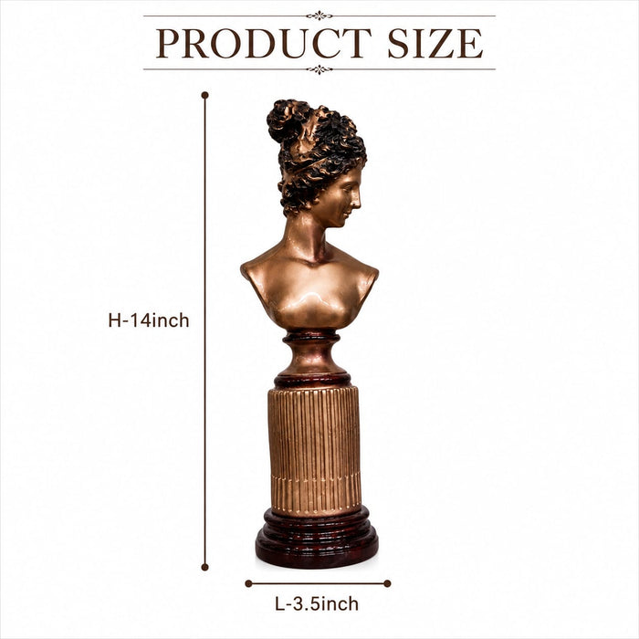 Vintage Bronze Classical Female Bust on Column Base Resin Sculpture (14 Inch) - View 5