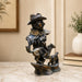 Product feature highlights and craftsmanship overview infographic for Vintage Cowboy Bust with Horse Rider Scene Resin Sculpture (8.5 Inch)