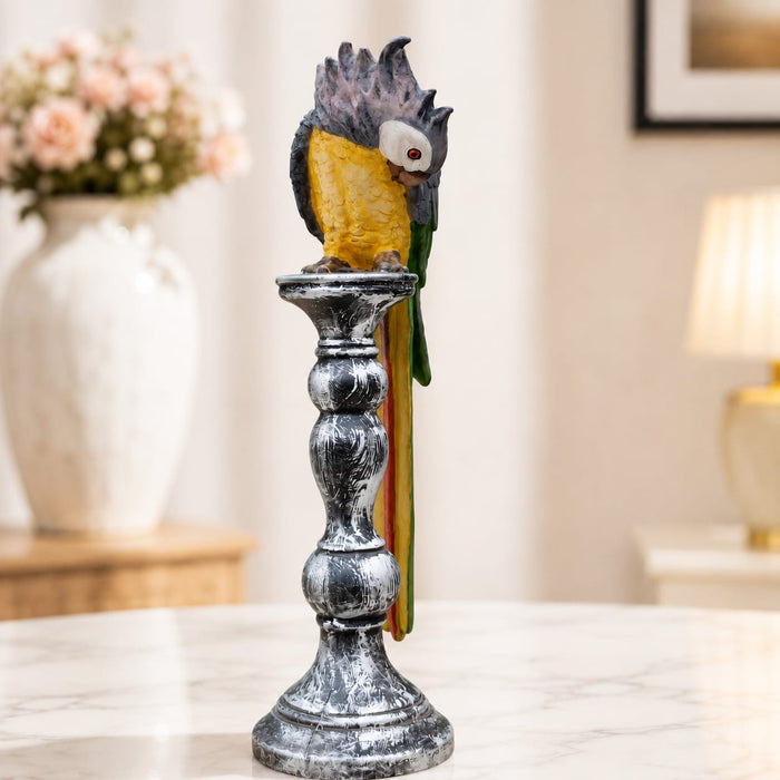 Vintage Style Parrot on Candlestick Stand Resin Figurine (15 Inch) - View 1