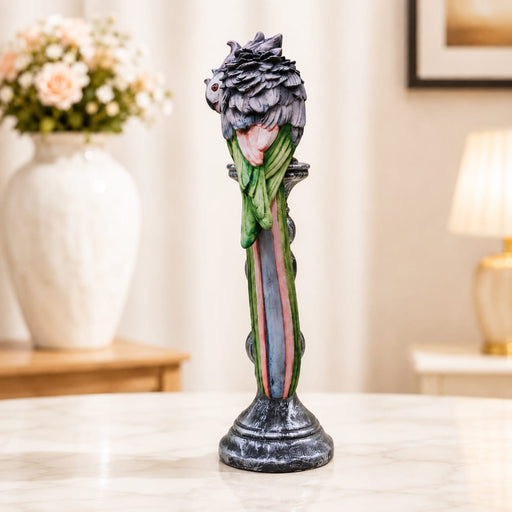 Vintage Style Parrot on Candlestick Stand Resin Figurine (15 Inch) - View 2