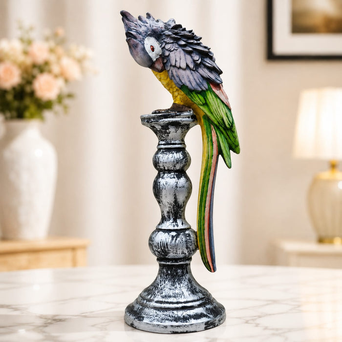 Vintage Style Parrot on Candlestick Stand Resin Figurine (15 Inch) - View 4