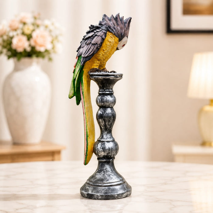 Vintage Style Parrot on Candlestick Stand Resin Figurine (15 Inch) - View 5