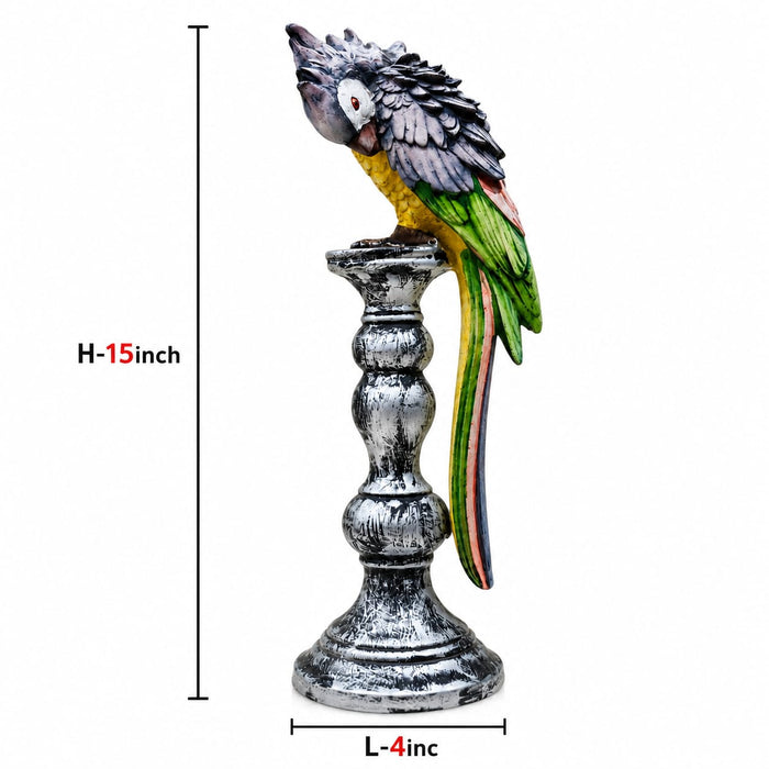 Vintage Style Parrot on Candlestick Stand Resin Figurine (15 Inch) - View 6