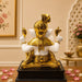 Full front view of White and Gold Ganesha Resin Idol with Red Tilak (10.5 Inch) on display base against clean studio background