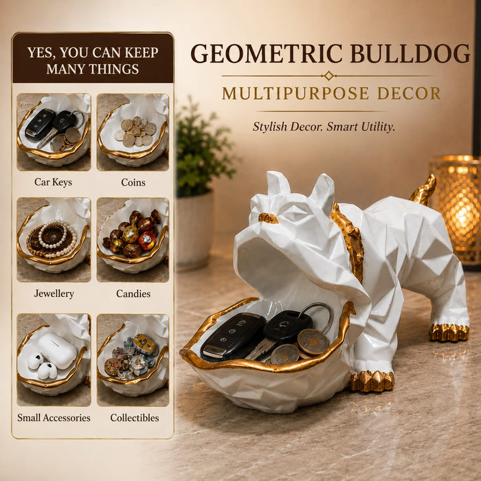 A side profile view of the White Geometric Bulldog with Tray revealing its graceful silhouette.