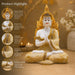 A direct front-facing view of the White and Gold Buddha Idol showcasing its vibrant details and premium finish.