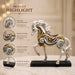 A direct front-facing view of the White and Gold Horse Figurine showcasing its vibrant details and premium finish.