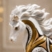 A side profile view of the White and Gold Horse Figurine revealing its graceful silhouette.