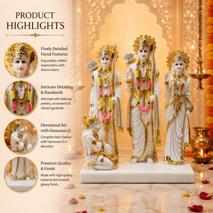 A direct front-facing view of the White and Gold Ram Darbar showcasing its vibrant details and premium finish.