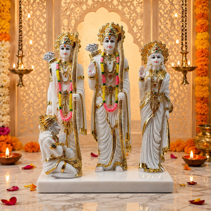 The White and Gold Ram Darbar beautifully styled in a modern home interior setting to inspire decor placement.