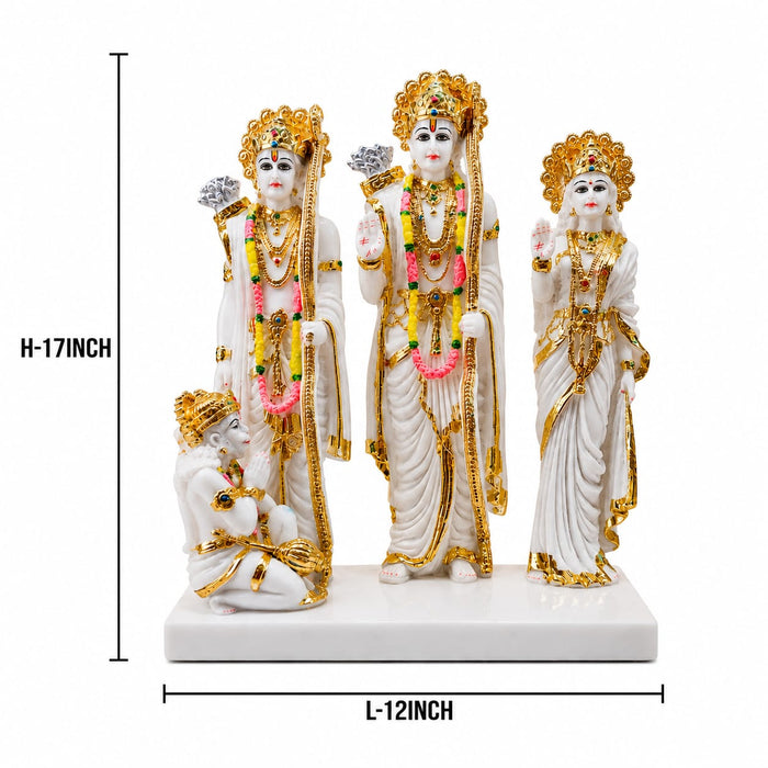 A dimensional diagram illustrating the exact height and width of the White and Gold Ram Darbar.