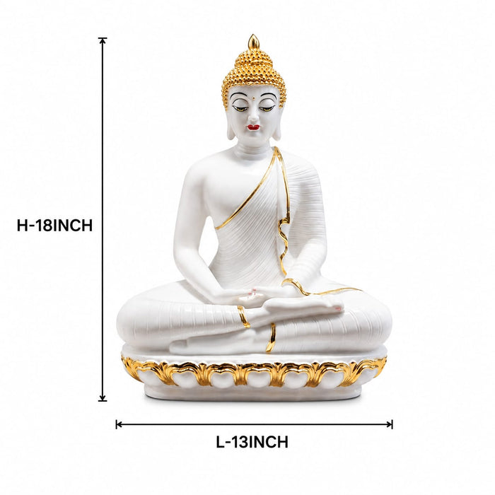 A dimensional diagram illustrating the exact height and width of the White Meditating Buddha Idol.