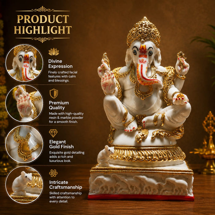 A side profile view of the White and Red Ganesha Idol revealing its graceful silhouette.