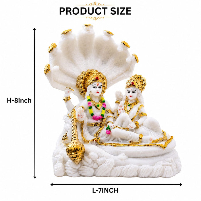 White Resin Vishnu & Lakshmi on Sheshnag Idol (8 Inch) - View 4