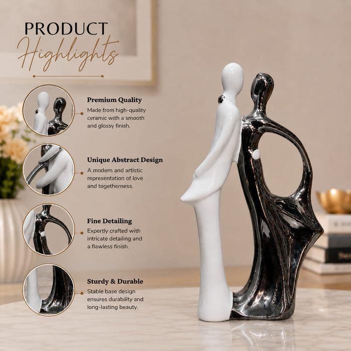 Elegant Abstract Porcelain Romantic Couple Statue in White & Silver Finish (12.4 Inch) - Shot 4