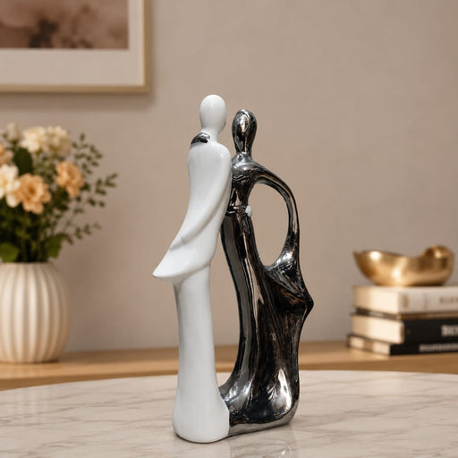 Elegant Abstract Porcelain Romantic Couple Statue in White & Silver Finish (12.4 Inch) - Shot 2