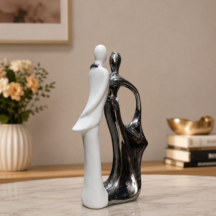 Elegant Abstract Porcelain Romantic Couple Statue in White & Silver Finish (12.4 Inch) - Shot 2