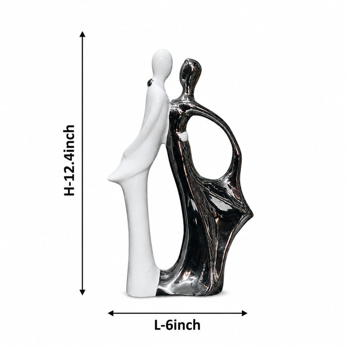 Elegant Abstract Porcelain Romantic Couple Statue in White & Silver Finish (12.4 Inch) - Shot 5