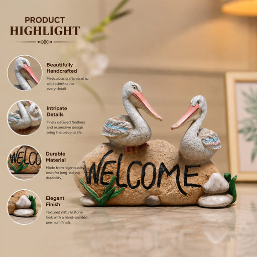 A direct front-facing view of the White Pelican Pair on Rock showcasing its vibrant details and premium finish.