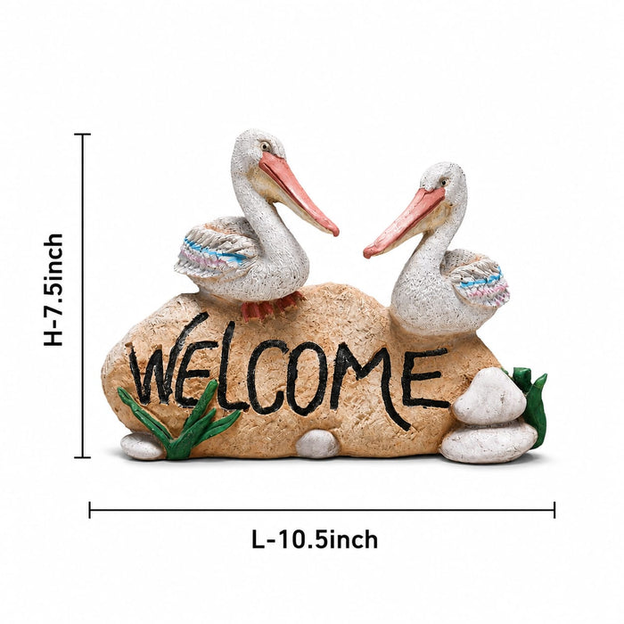 A dimensional diagram illustrating the exact height and width of the White Pelican Pair on Rock.