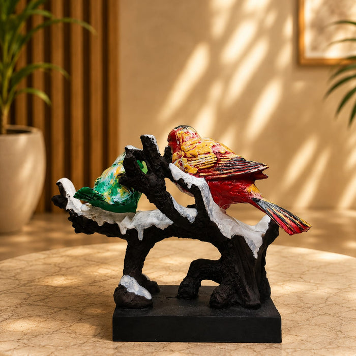 Winter Scene Colorful Birds on Snow Branch Resin Figurine (6.5 Inch) - View 3