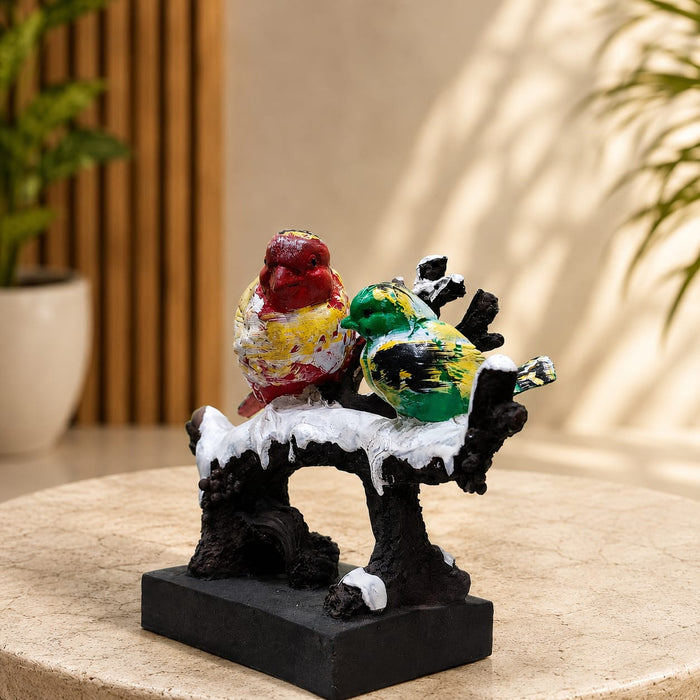 Winter Scene Colorful Birds on Snow Branch Resin Figurine (6.5 Inch) - View 5