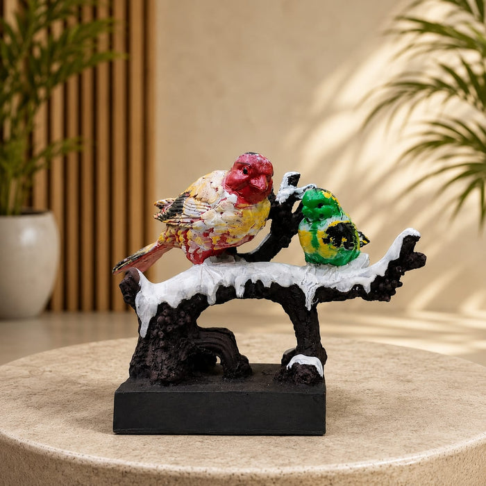 Winter Scene Colorful Birds on Snow Branch Resin Figurine (6.5 Inch) - View 1