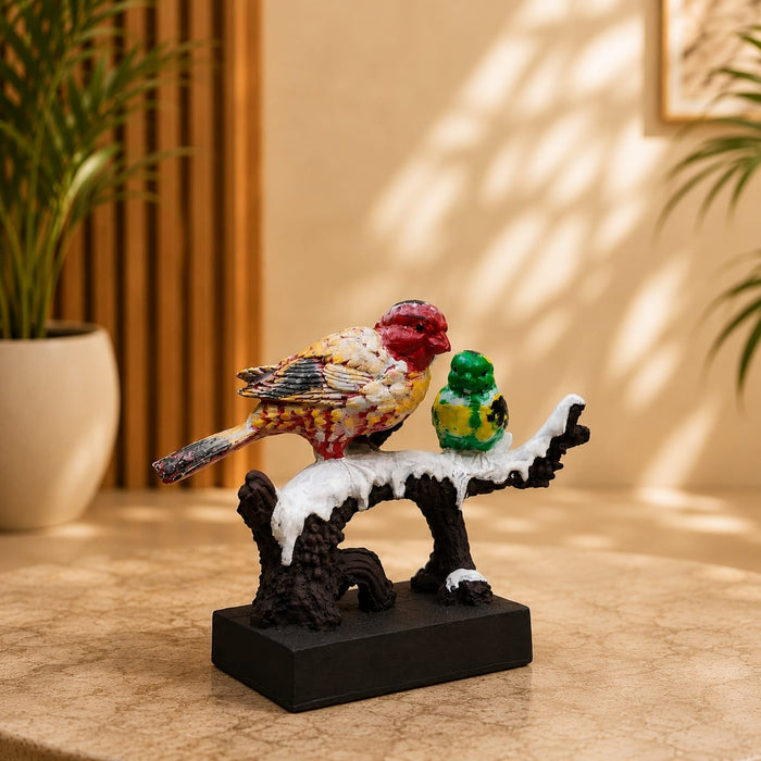 Winter Scene Colorful Birds on Snow Branch Resin Figurine (6.5 Inch) - View 6