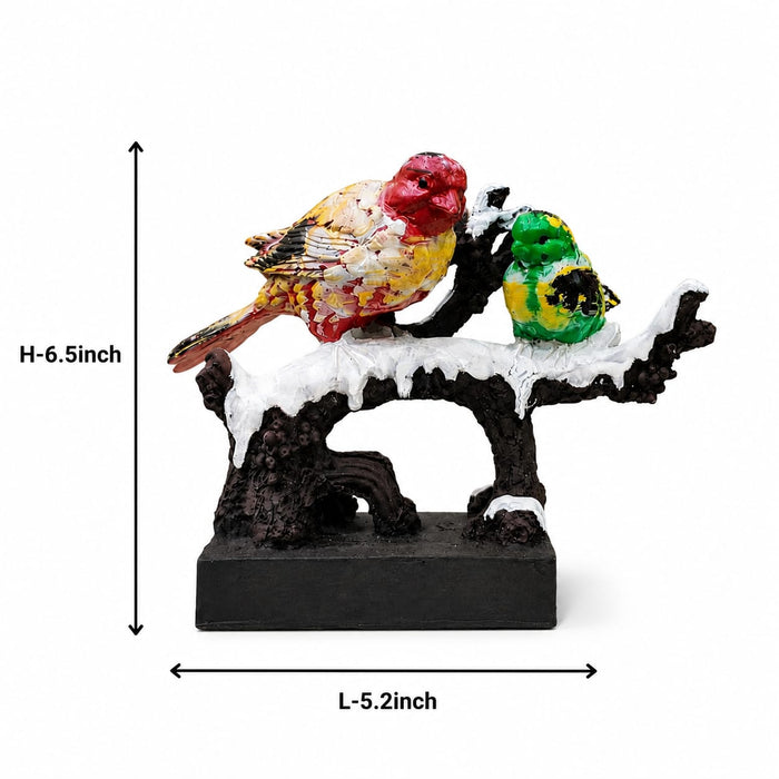 Winter Scene Colorful Birds on Snow Branch Resin Figurine (6.5 Inch) - View 7